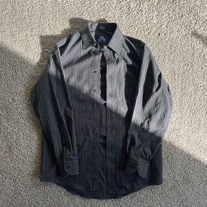 Stafford Men's Black and Gray Striped Dress Shirt
